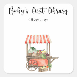 Veg Baby Shower bookplate - baby's first library Square Sticker