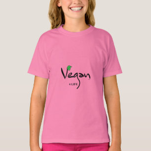 Vegan 4 Life with Green Leaf Pink T-Shirt
