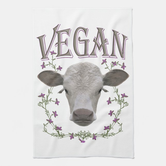 Vegan animals want to live kitchen towel (Vertical)