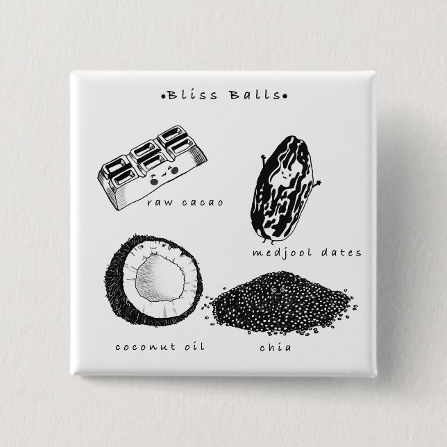 Vegan bliss balls recipe button (Front)