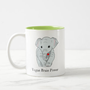 Vegan Brain Power Elephant Holding a Heart Two-Tone Coffee Mug