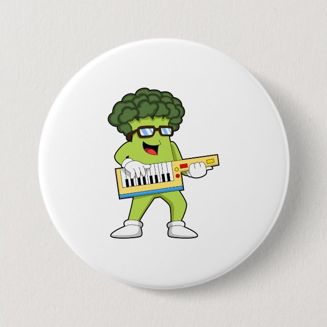 Vegan Broccoli at Music with Guitar 3 Inch Round Button (Front)