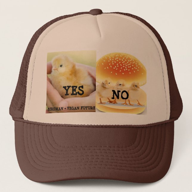 VEGAN chicken in hand or on bun? Trucker Hat (Front)