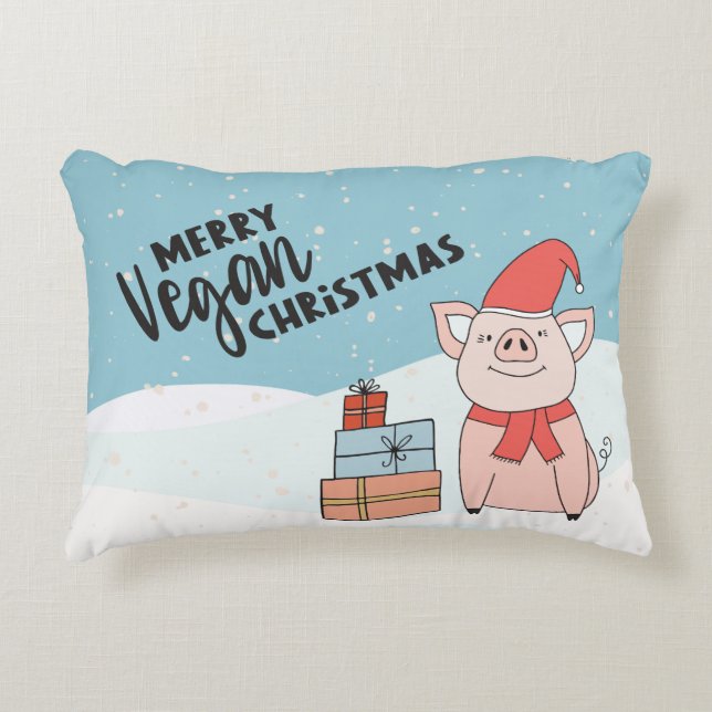 Vegan Christmas with cartoon piglet and presents Accent Pillow (Front)