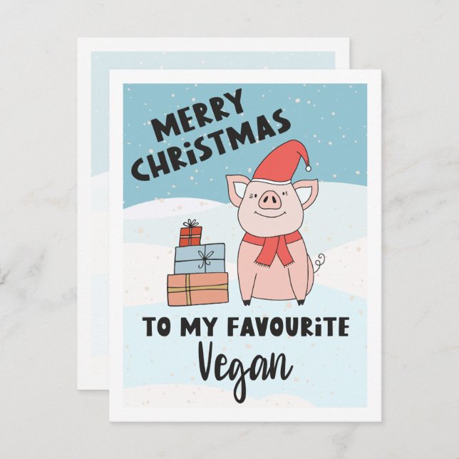 Vegan Christmas with nice piglet and presents Card (Front/Back)