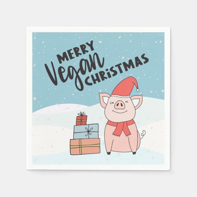 Vegan Christmas with nice piglet and presents Napkin (Front)