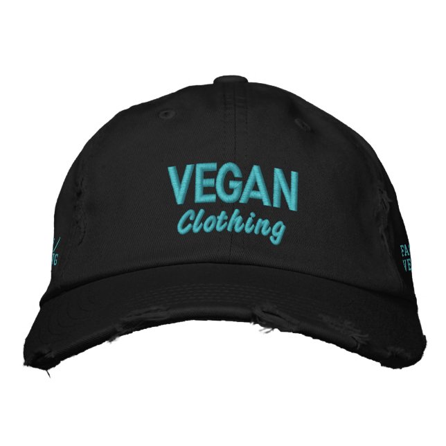 VEGAN Clothing Distressed Embroidered Hat (Front)