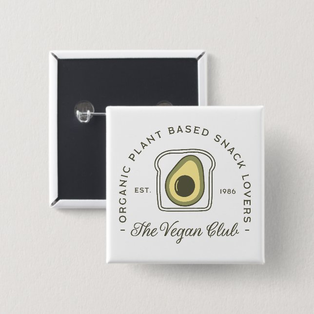 Vegan club plant based community 2 inch square button (Front & Back)