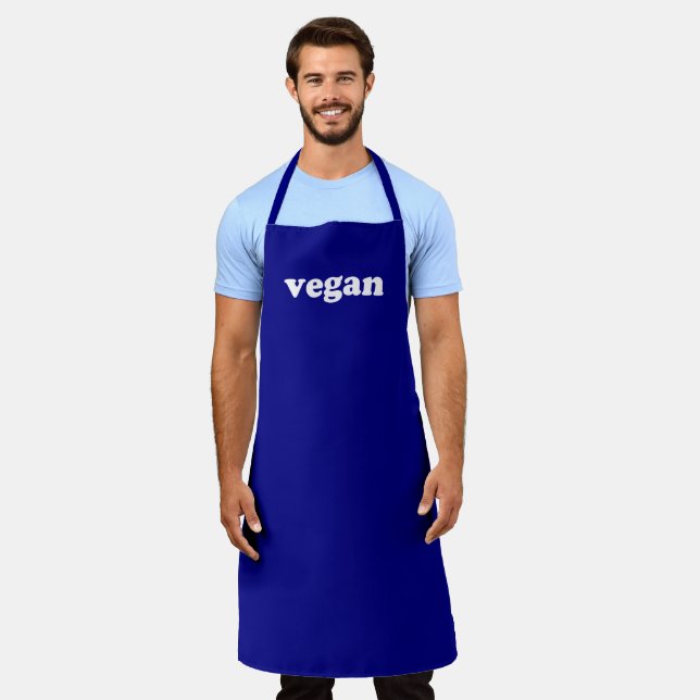 Vegan cobalt blue white modern typography simple apron (Worn)