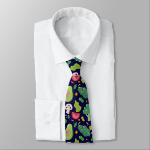 Vegan cute cartoon vegetable characters pattern tie