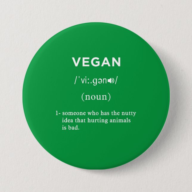 vegan definition green circle 3 inch round button (Front)