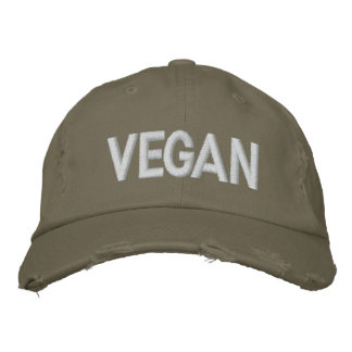 VEGAN Distressed White Thread Embroidered Hat