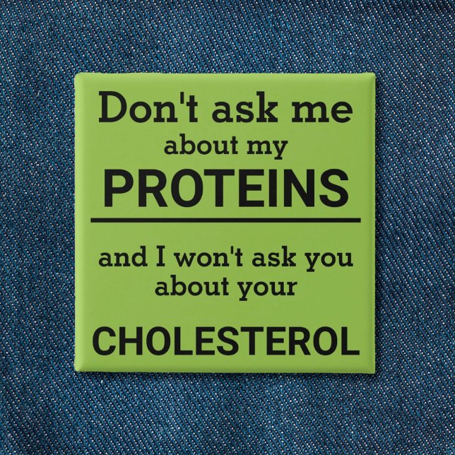 Vegan - don't ask me about my protein fun 2 inch square button (Creator Uploaded)