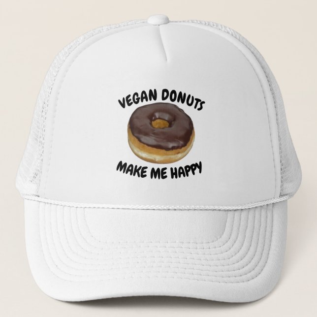 VEGAN DONUTS MAKE ME HAPPY TRUCKER HAT (Front)