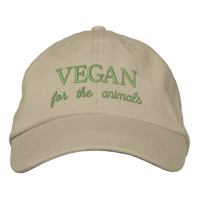 Vegan for the animals beige embroidered hat (Front)