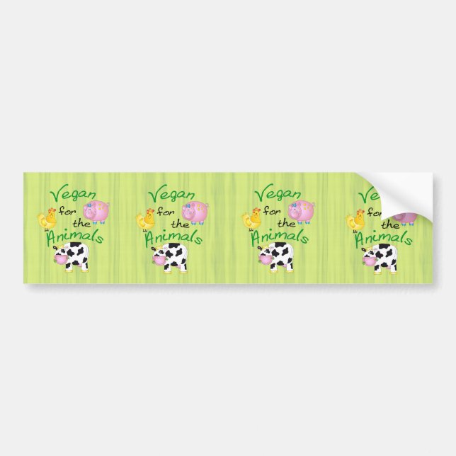 Vegan for the Animals with Cute Pig, Cow, Hen Bumper Sticker (Front)