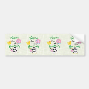 Vegan for the Animals with Cute Pig, Cow, Hen Bumper Sticker