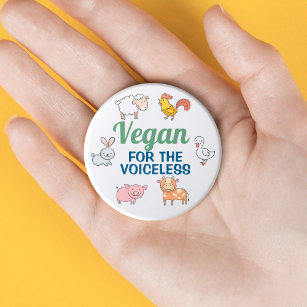 Vegan for the voiceless white cute cartoon animals 3 inch round button