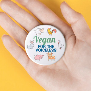 Vegan for the voiceless white with cartoon animals 3 inch round button