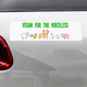 Vegan for the voiceless white with six animals bumper sticker