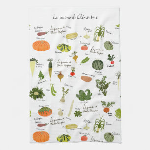 Vegan french kitchen art watercolor veggies towel
