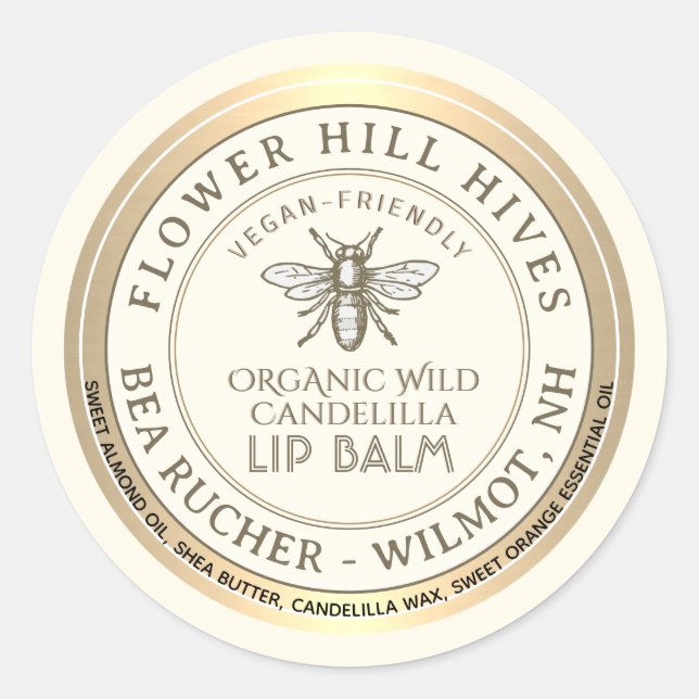 VEGAN FRIENDLY Candelilla wax Lip Balm Label  (Front)