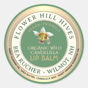 VEGAN FRIENDLY Candelilla wax Lip Balm Label 