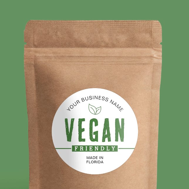 Vegan Friendly Modern Green Promotional Food Label (Fully customizable green vegan friendly product sticker with your brand name)