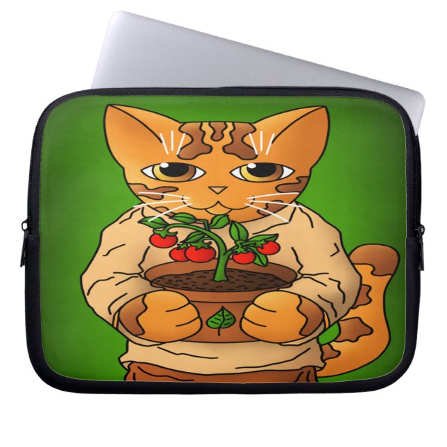Vegan Gardener Cat Laptop Sleeve (Front)