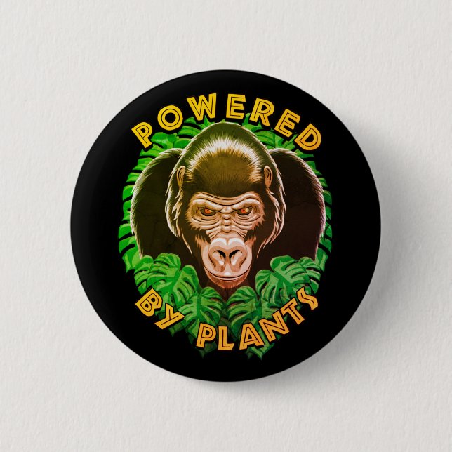 Vegan Gorilla - Powered By Plants Quote 2 Inch Round Button (Front)