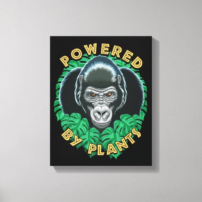 Vegan Gorilla - Powered By Plants Quote Canvas Print (Front)