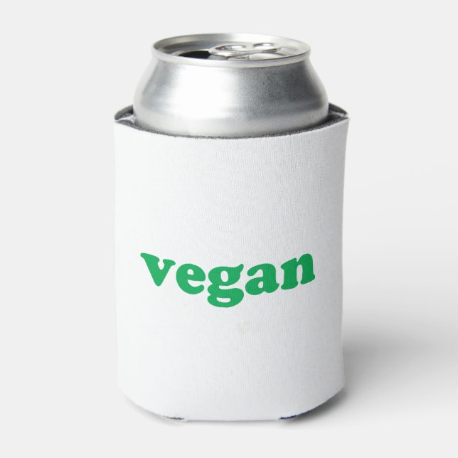"vegan" green letters, white background can cooler (Can Front)