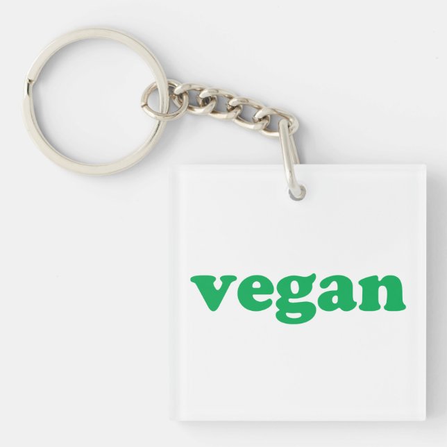 "vegan" green letters, white background keychain (Front)