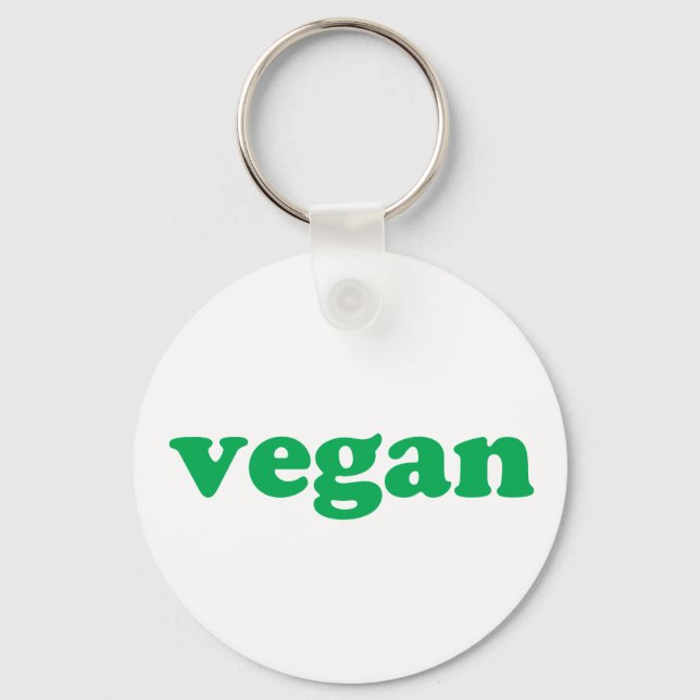 "vegan" green letters, white background keychain (Front)
