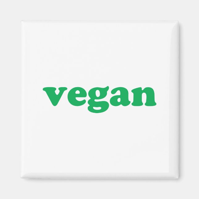 "vegan" green letters, white background magnet (Front)