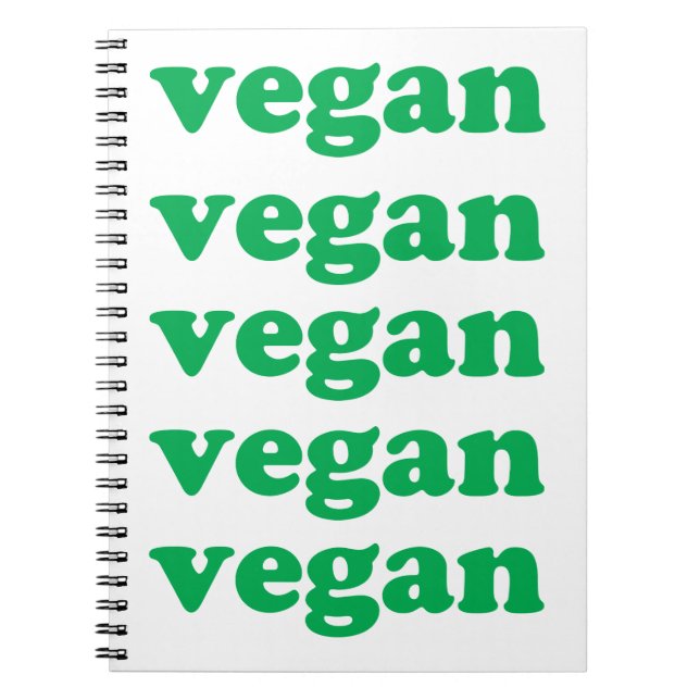 "vegan" green letters, white background notebook (Front)