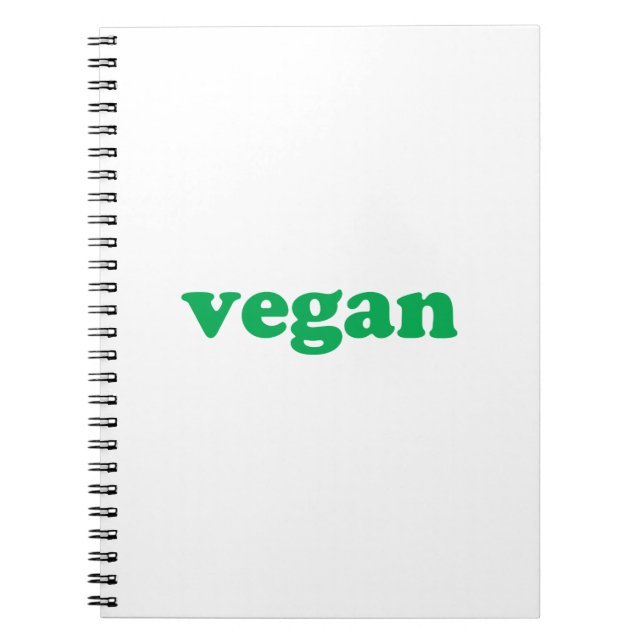 "vegan" green letters, white background notebook (Front)