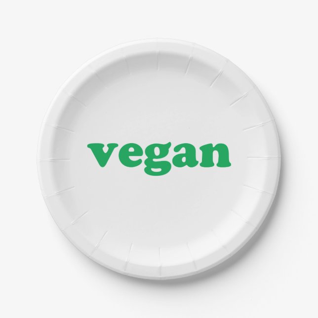 "Vegan" green letters, white background Paper Plate (Front)