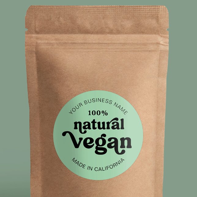 Vegan Green Modern Retro Food Bakery Label (Stand out and impress with a custom vegan promotional product sticker with this retro groovy design)