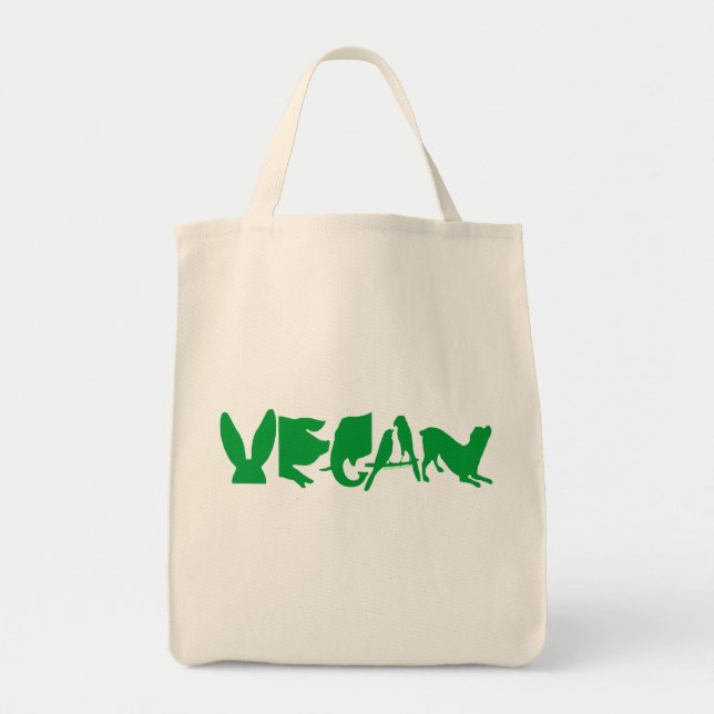 VEGAN GREEN ORGANIC GROCERY TOTE BAG (Front)