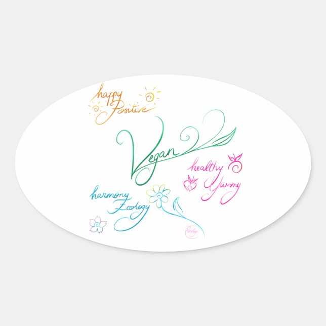 Vegan & happy lifestyle oval sticker (Front)