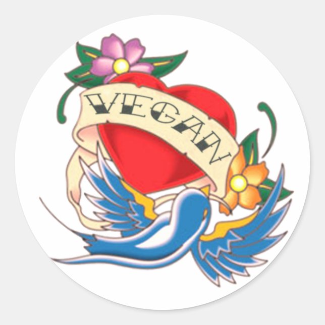 Vegan Heart Tattoo Classic Round Sticker (Front)