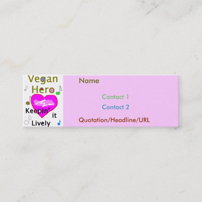 Vegan Hero Pink Mini Business Card (Front)