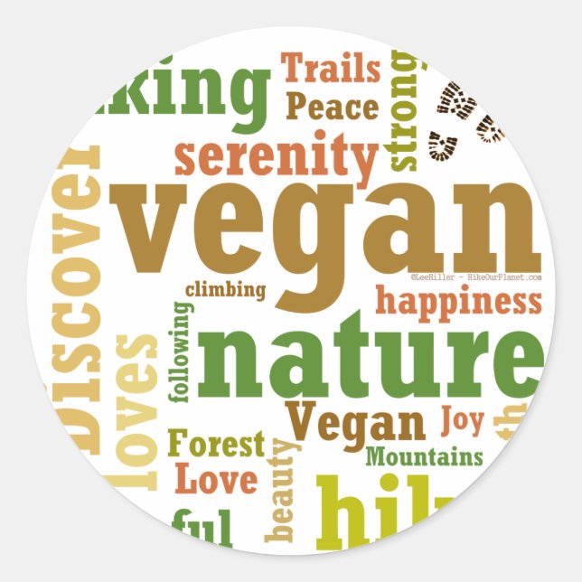 Vegan Hiker Hiking Word Cloud Classic Round Sticker (Front)