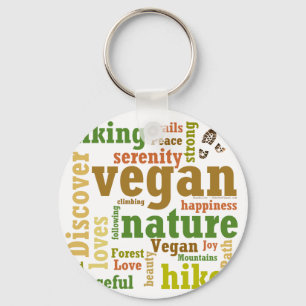 Vegan Hiker Hiking Word Cloud Keychain