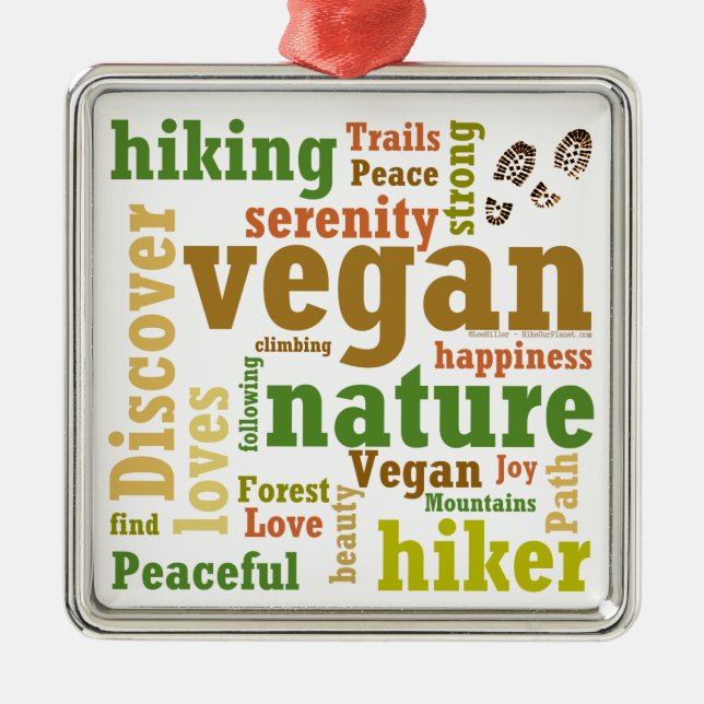 Vegan Hiker Hiking Word Cloud Metal Ornament (Front)