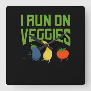 Vegan - I Run On Veggies Square Wall Clock