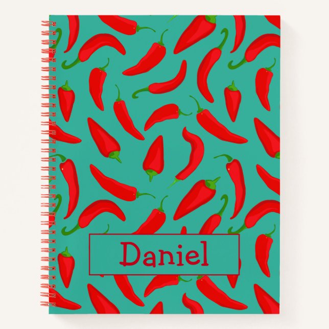 Vegan Inspired Red Chilli Pepper Print Notebook (Front)