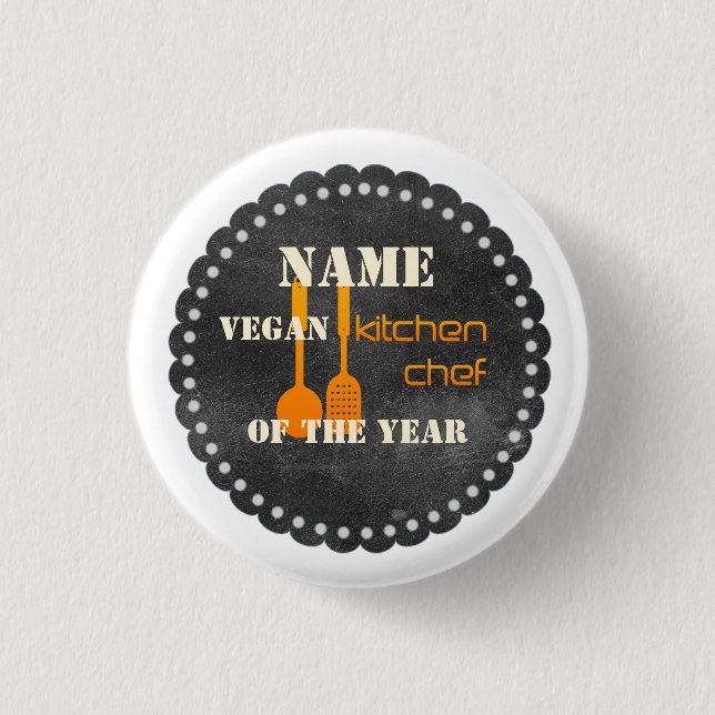 Vegan Kitchen Chef Cook Cooking Hobby Year Button (Front)