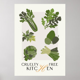 Vegan Kitchen Wall Art Cruelty Free Minimalist